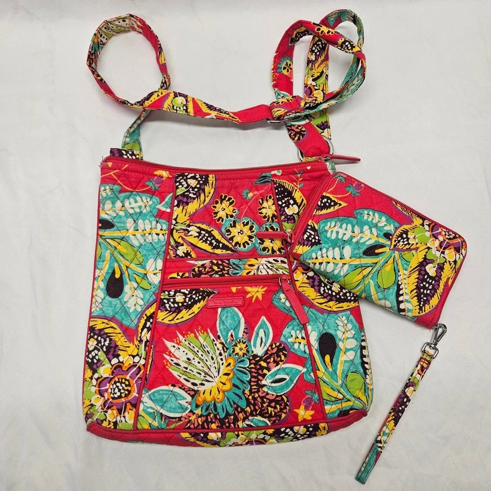 Vera Bradley Hipster Bag & Wallet Womens OS Red Rain Forest Quilted Set